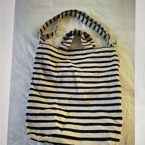 BAGGU Sailor Stripe Duck Bag Canvas Tote Shopping Beach Bag Navy Nautical